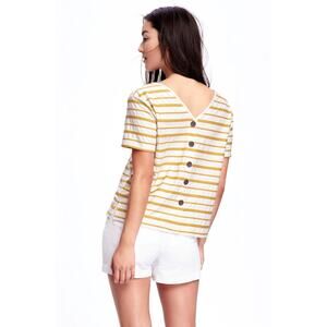 Old‎ Navy Embroidered Striped Button Back Knit Top Size S Yellow Cream Tee